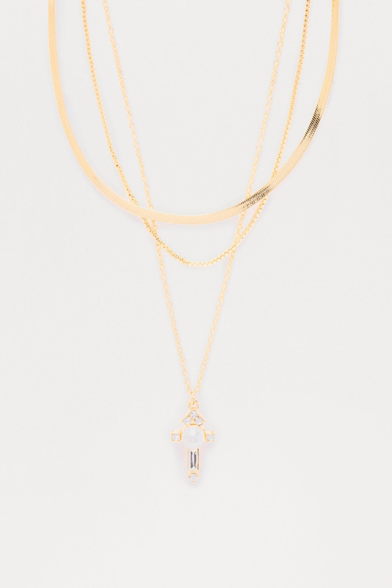 Get Closer Layered Rhinestones & Pearls Necklace - Gold Female Product Image