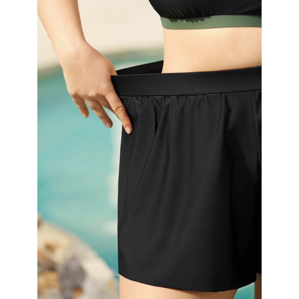 Plus Size Layered High-Waist Flared Swim Bottoms Women's Swimwear Black Beach Gathered High stretch Bodycon High Rise Curve Swim Bottoms BloomChic 30/6X Product Image