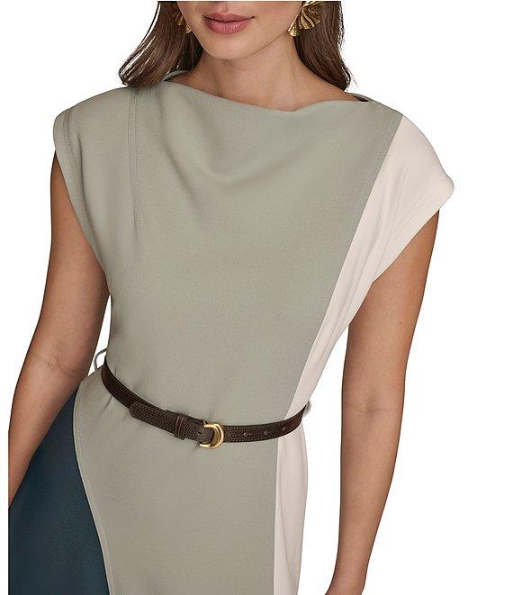 Donna Karan Scuba Crepe Short Sleeve A-Line Belted Midi Dress Product Image