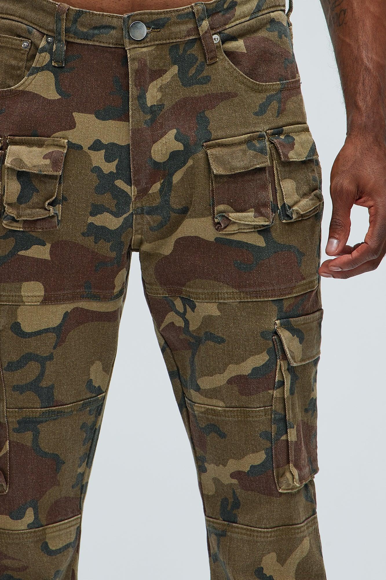Snap At It Cargo Stacked Skinny Flare Pants - Camouflage Product Image
