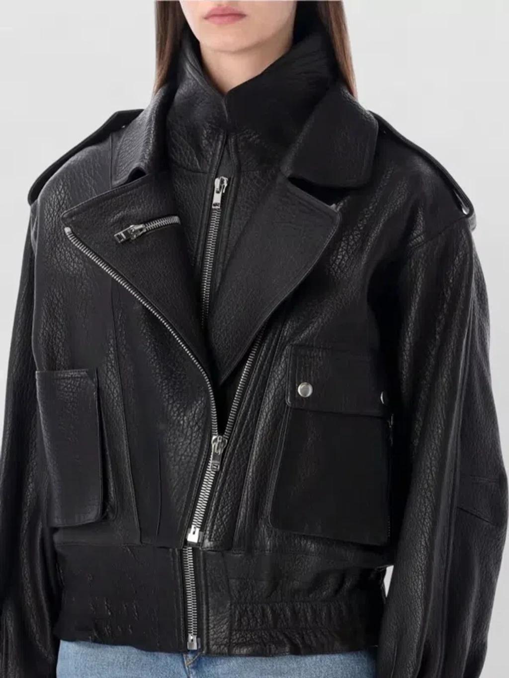 ISABEL MARANT Aneli Double-collar Leather Bomber Jacket In Black Product Image