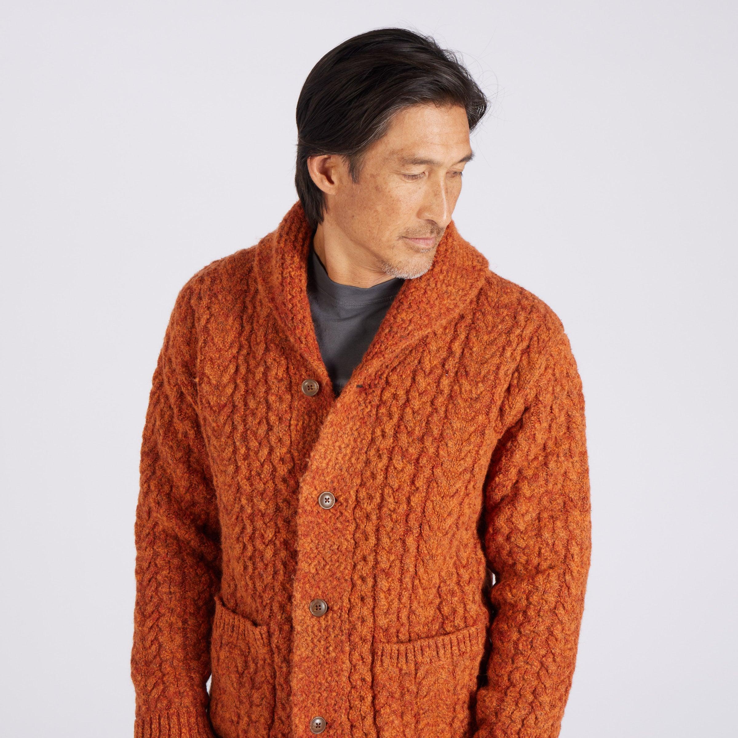 Melange Cable  Shawl Cardigan - Burnt Orange Product Image