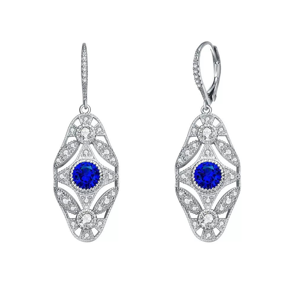 Sterling Silver Blue & White Cubic Zirconia Leverback Earrings, Women's Product Image
