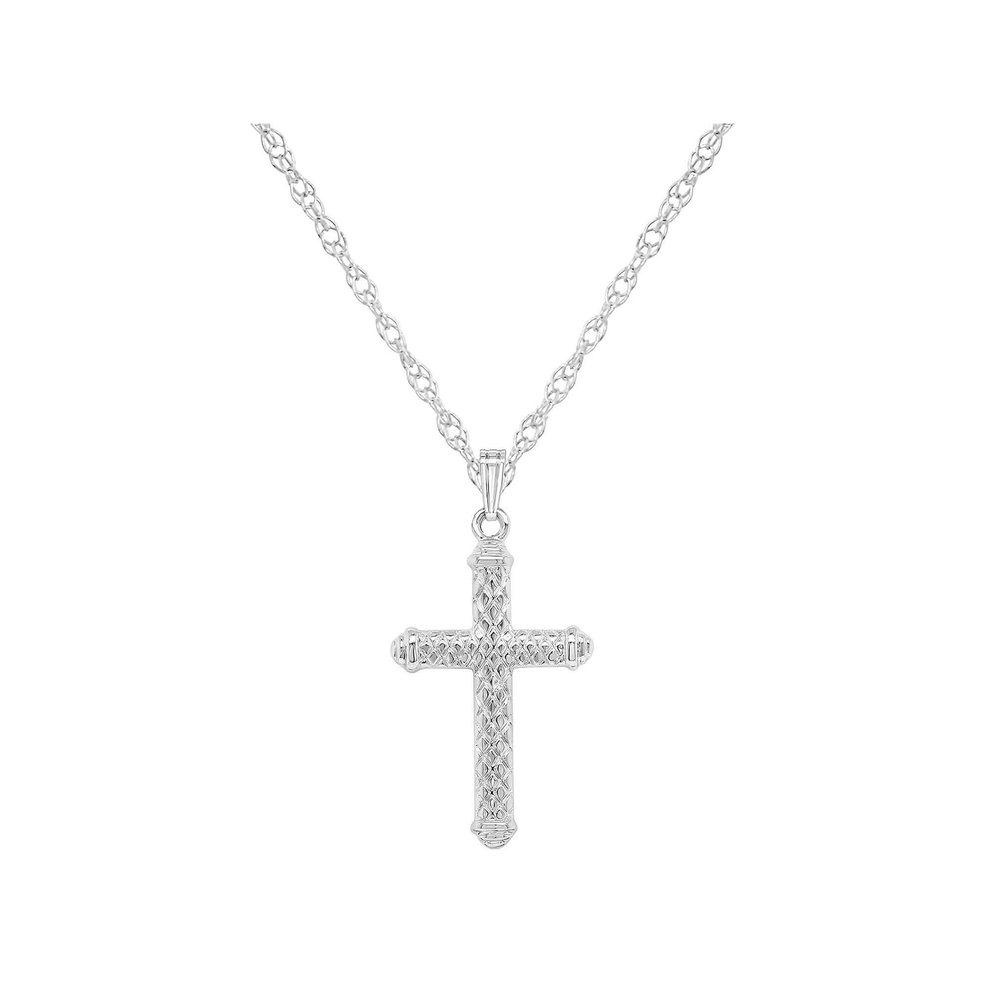 Sterling Silver Textured Cross Pendant, Women's, Size: 18" Product Image