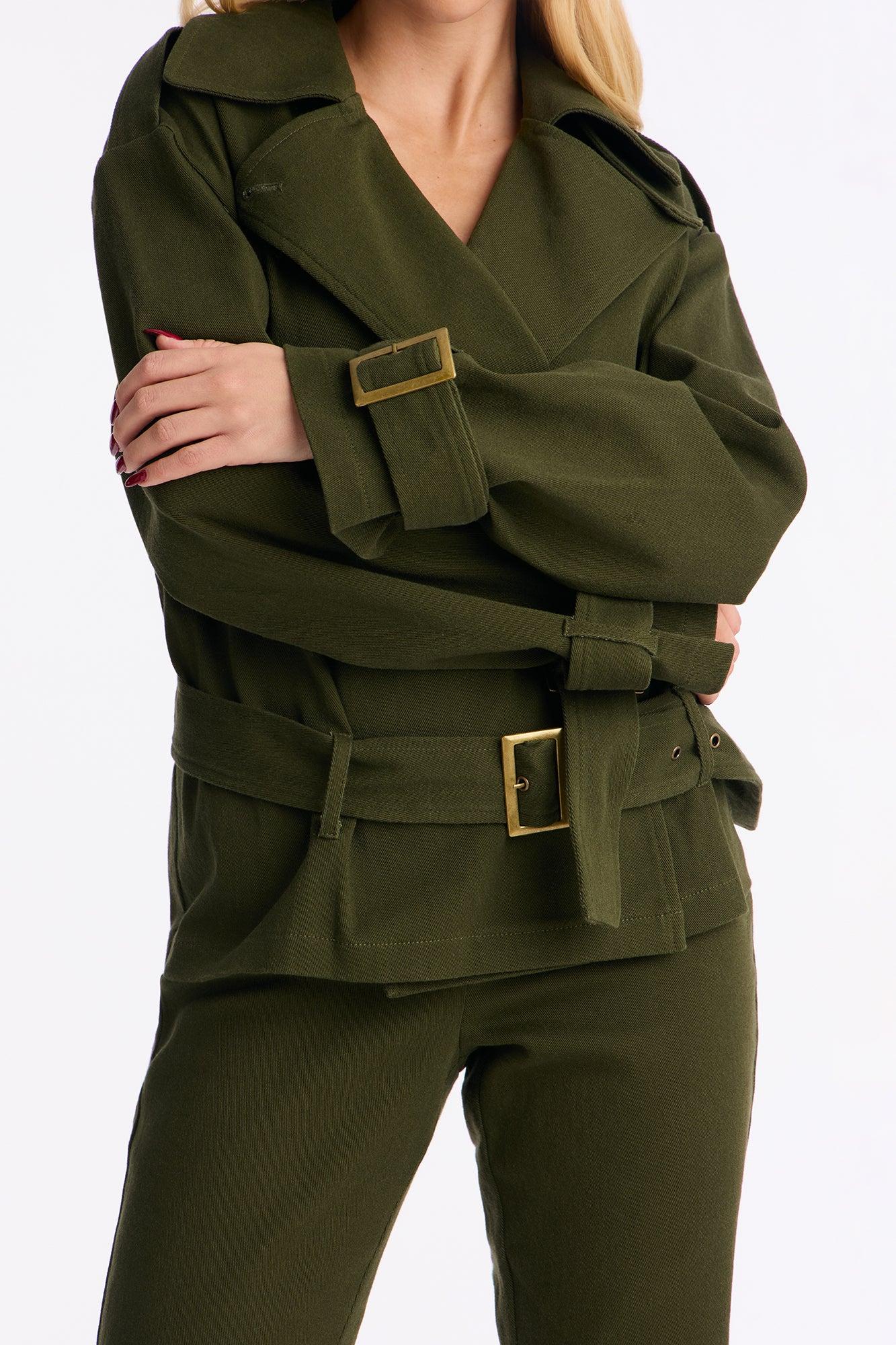 Clementine Twill Trench Jacket Capri Set - Olive Female Product Image