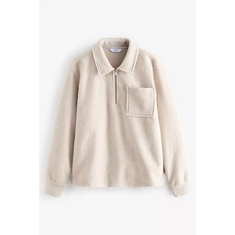 Men's NEXT Half Zip Borg Sweater, Size: Small, White Product Image