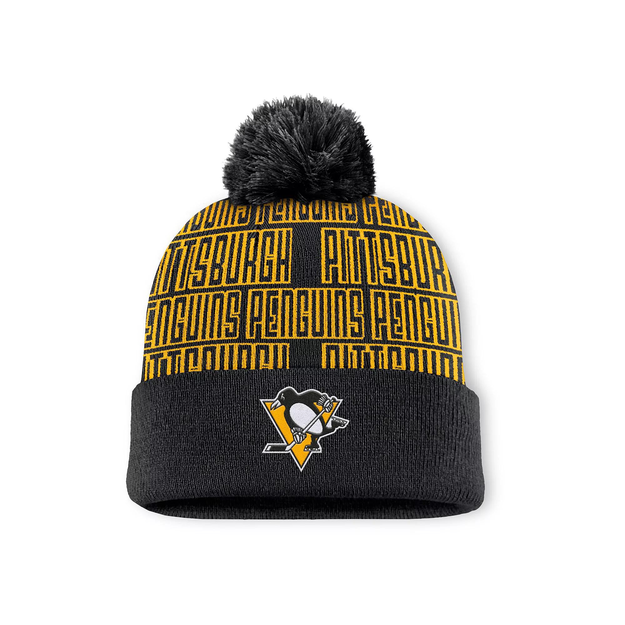 Men's Fanatics Black Pittsburgh Penguins Fundamental Empty Net Cuffed Knit Hat with Pom Product Image