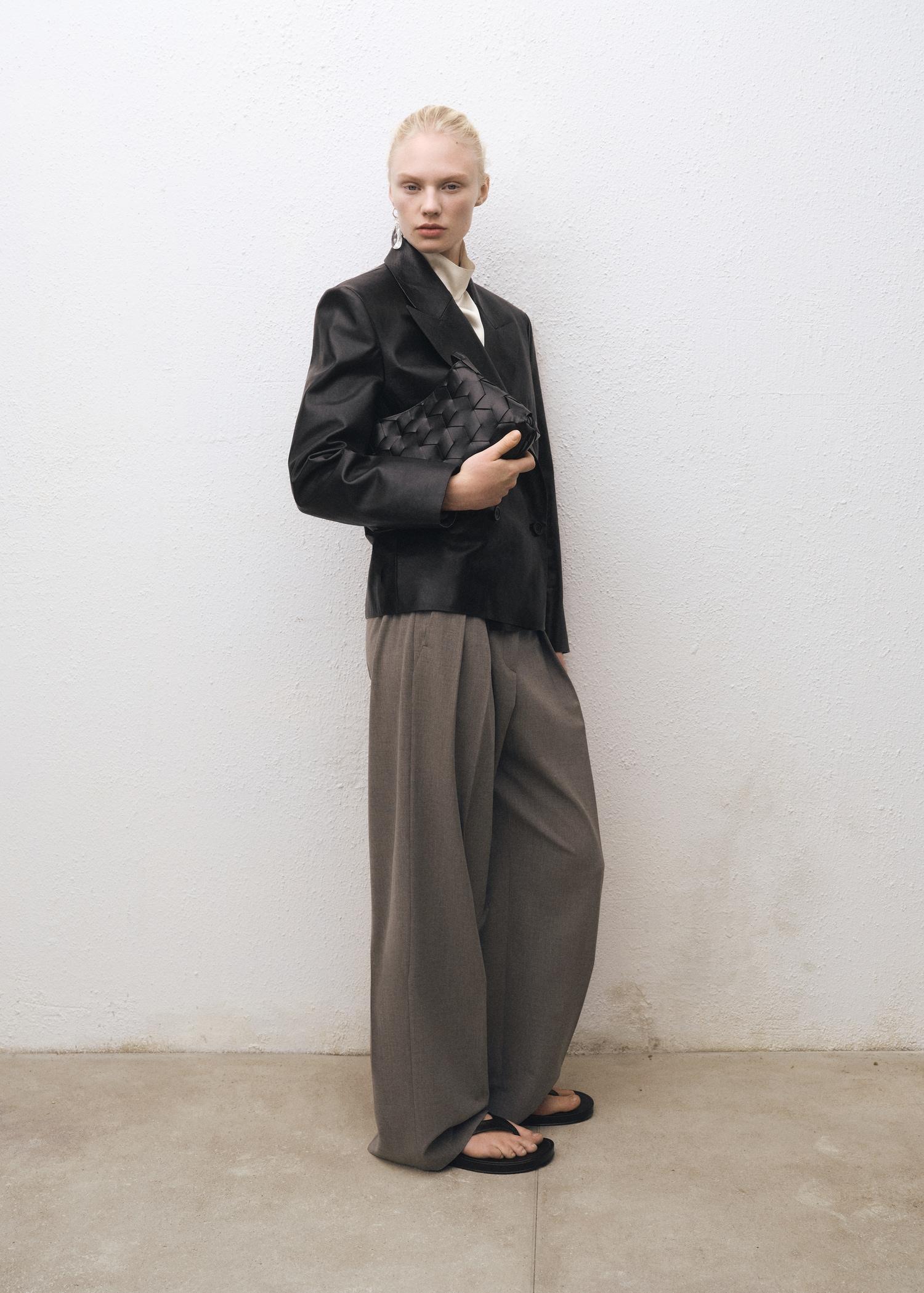 Double-breasted leather jacket - Women | MANGO USA Product Image