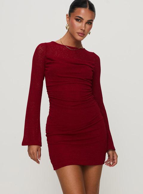 Epiphany Long Sleeve Mini Dress Burgundy Product Image