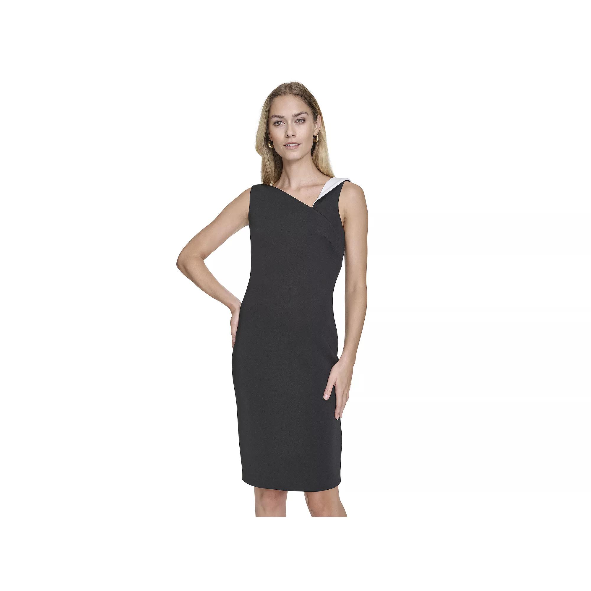 Women's Andrew Marc Sleeveless Asymmetrical Neck Sheath Dress, Size: 2, Black Ivory Product Image