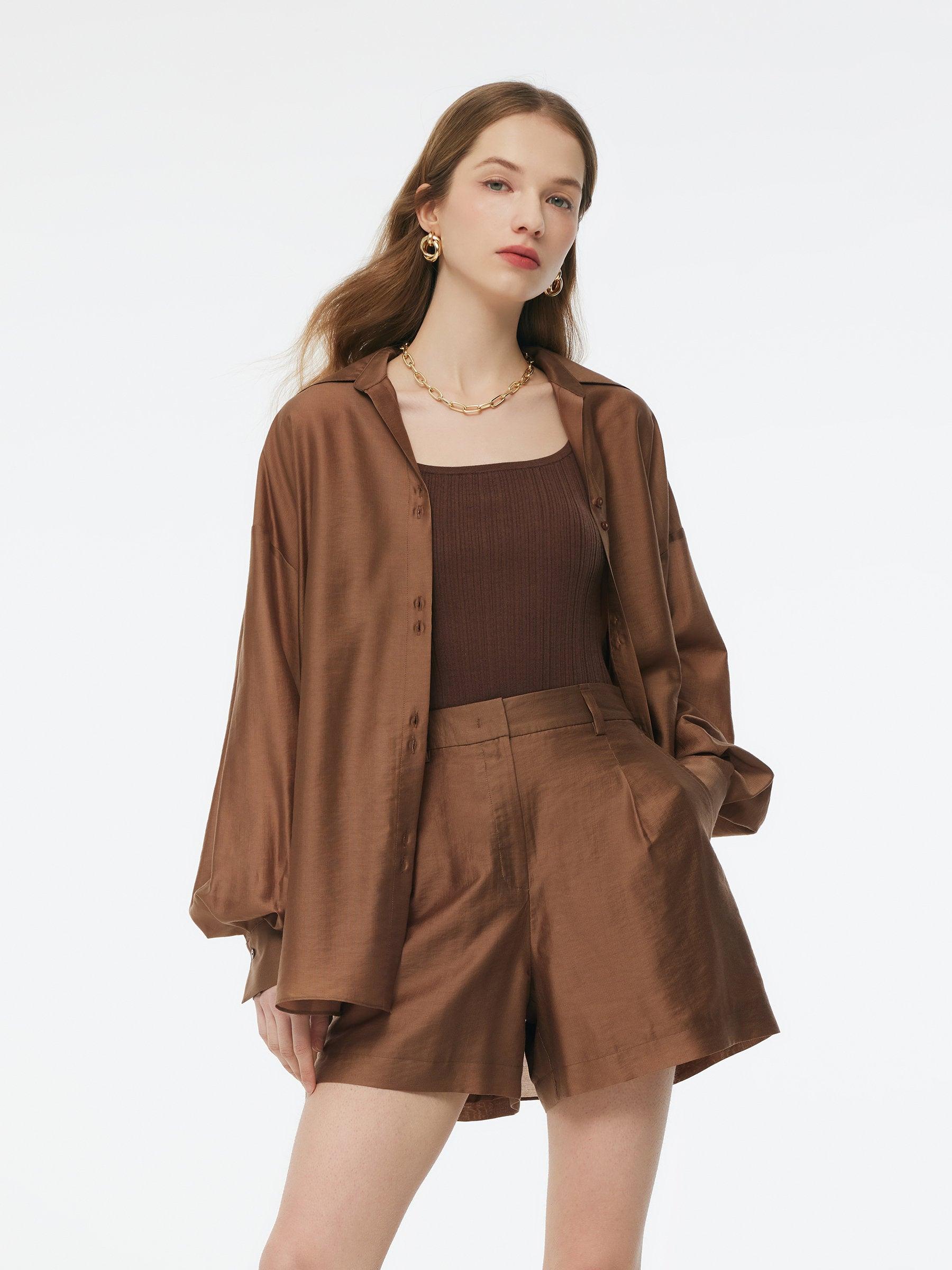 Tencel Blend Shirt And Knit Camisole Two-Piece Set Product Image