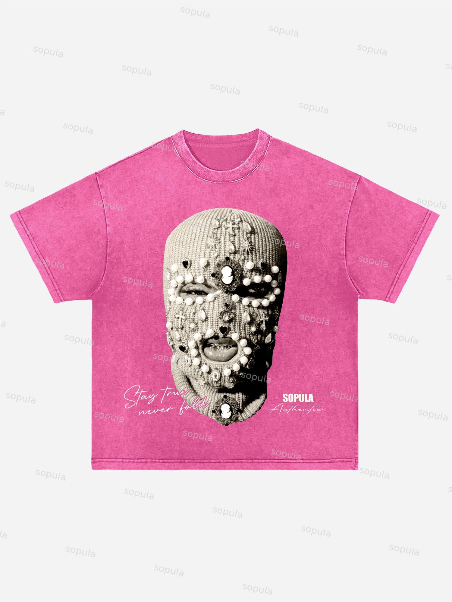 Sopula Gangster Jewelry Mask Portrait Graphic Acid Wash T-shirt Product Image