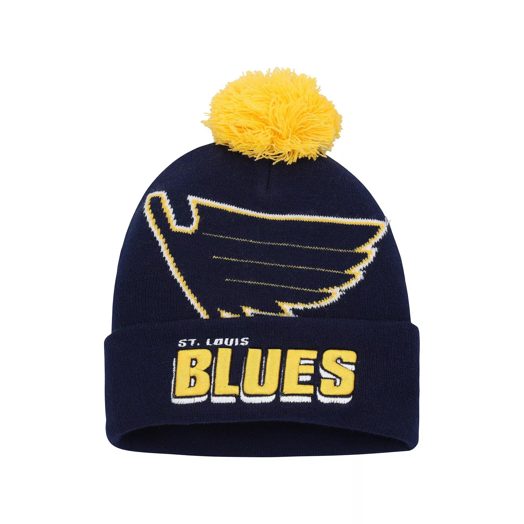 Men's Mitchell & Ness Blue St. Louis Blues Punch Out Cuffed Knit Hat with Pom Product Image