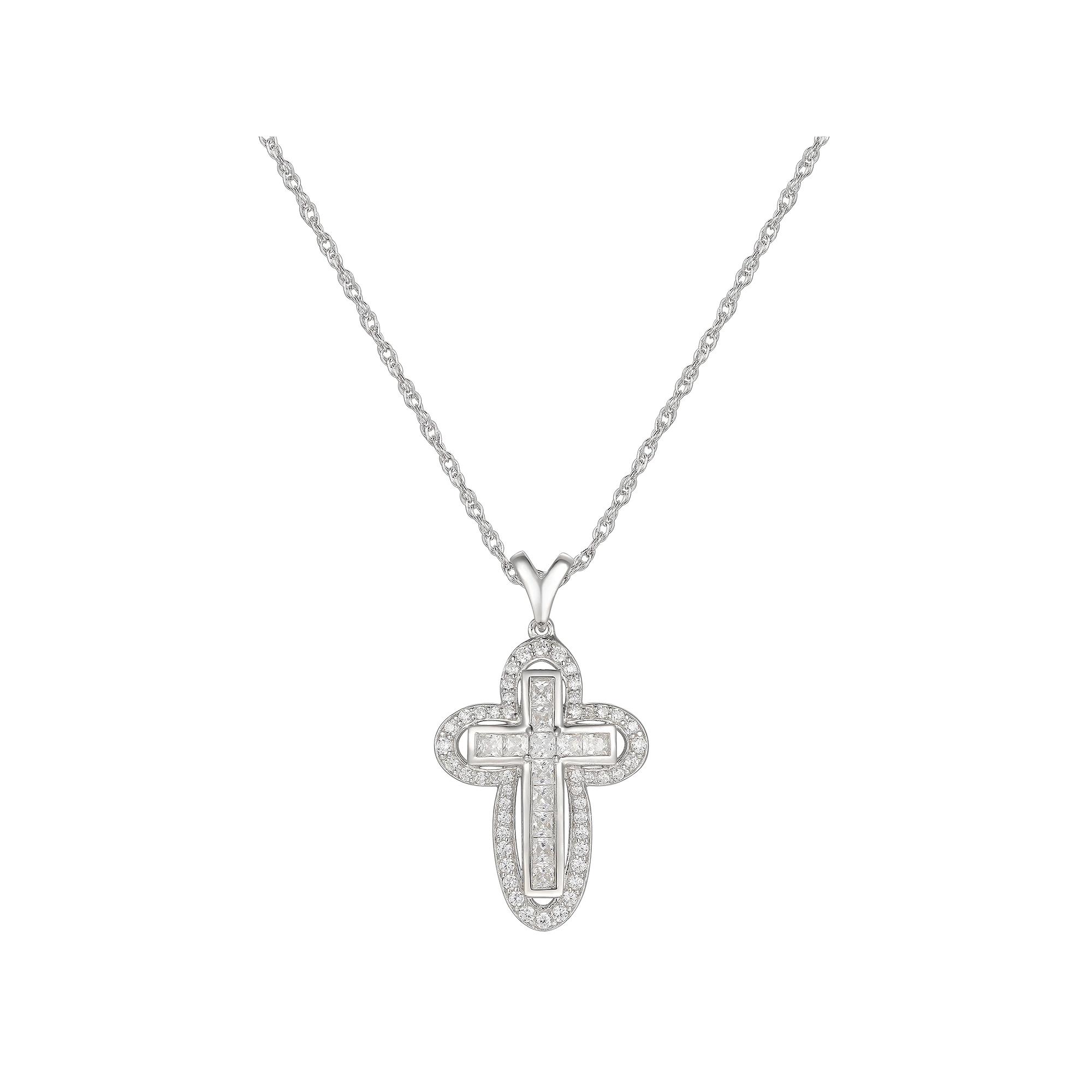 Sterling Silver Cubic Zirconia Cross Pendant Necklace, Women's, Size: 18" Product Image