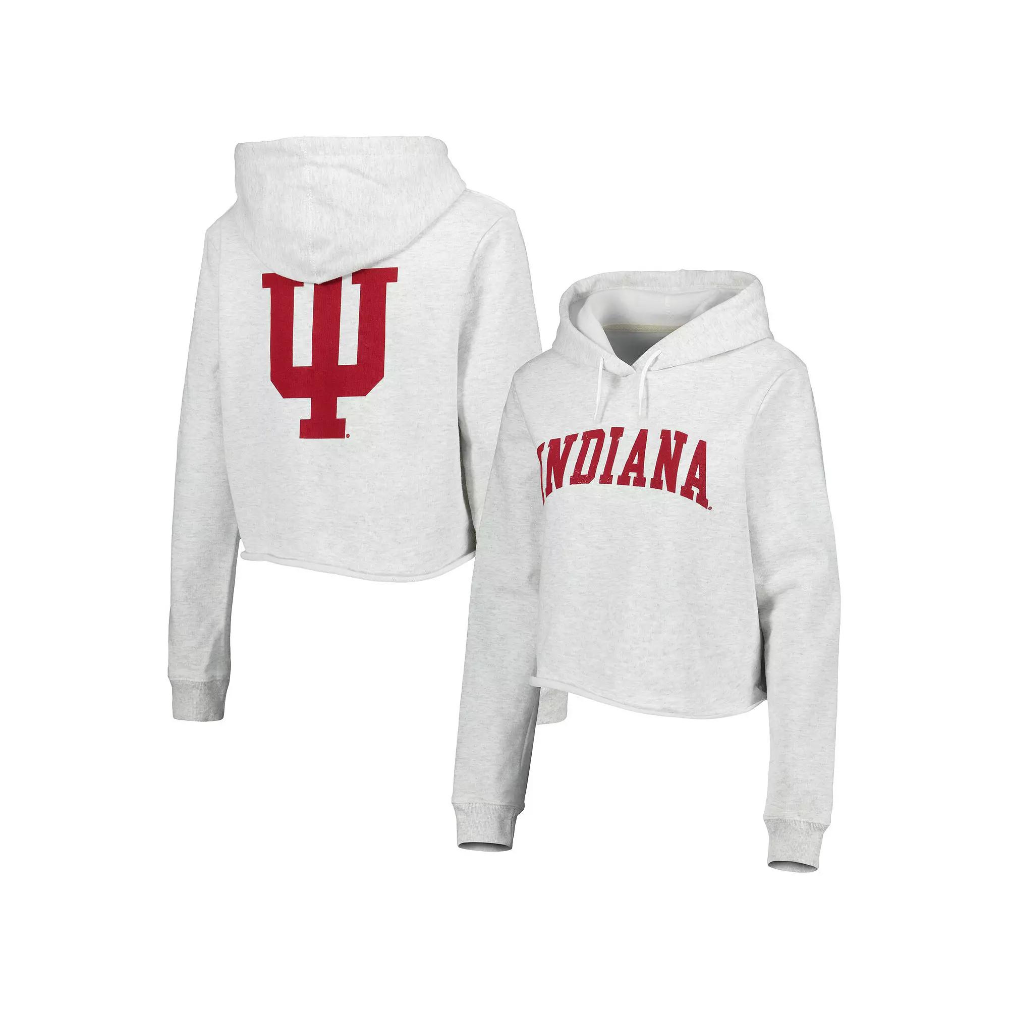 Women's League Collegiate Wear Ash Indiana Hoosiers 2-Hit 1636 Cropped Pullover Hoodie,  Product Image