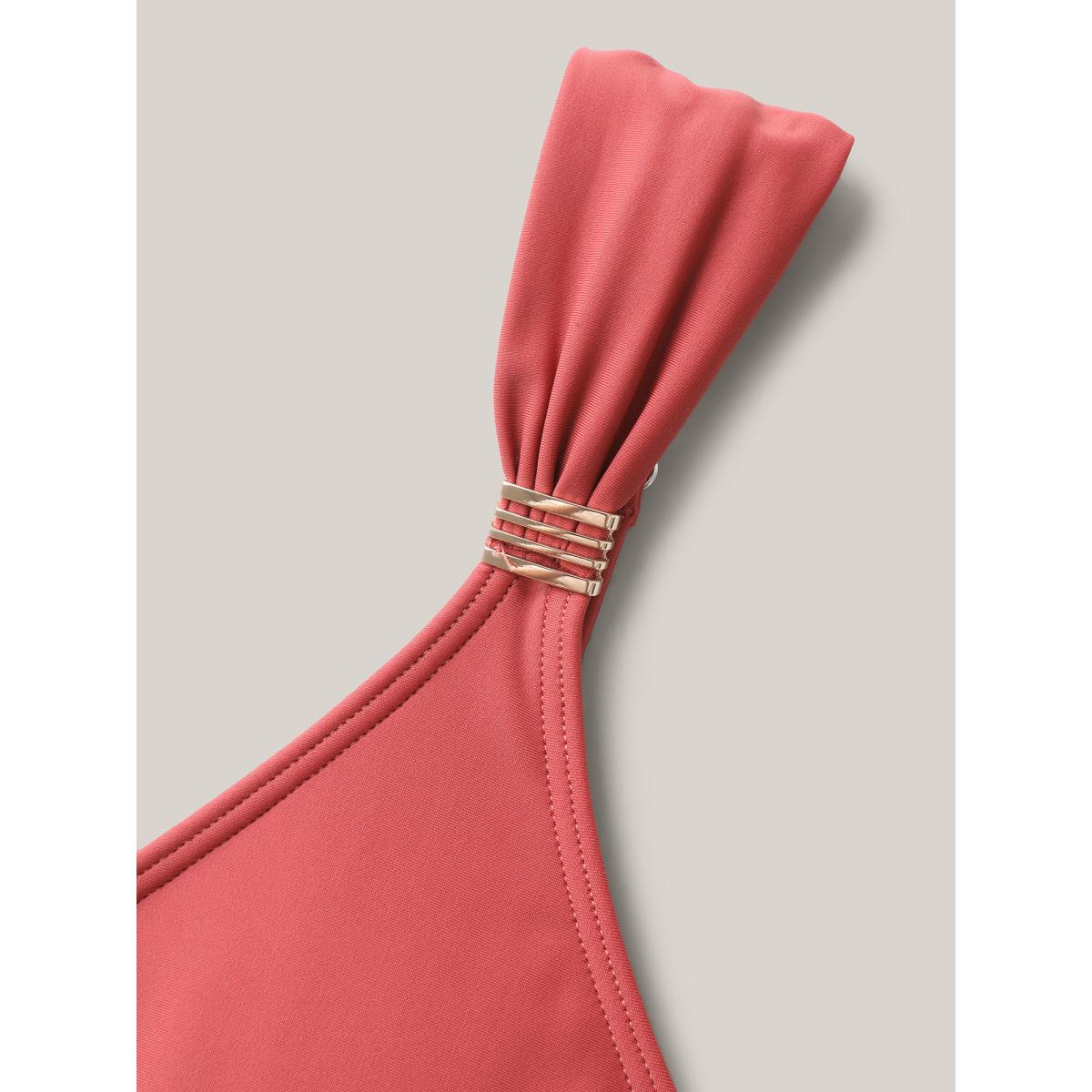 Plus Size Curved Hem Knotted Plain Swim Dress Women's Swimwear Rouge Beach Bodycon V-neck High stretch Curve Swim Dresses BloomChic 28/5X Product Image