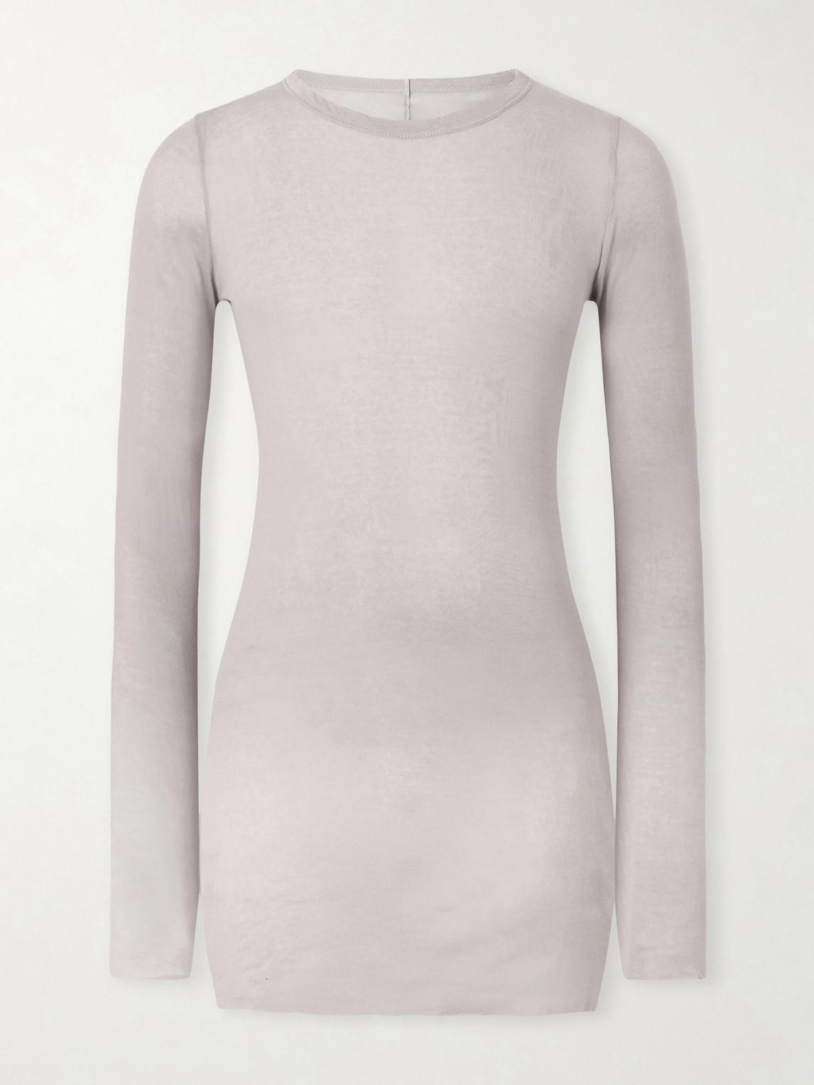 RICK OWENS Ribbed Long Sleeve Silk Blend T-shirt In Milk Product Image