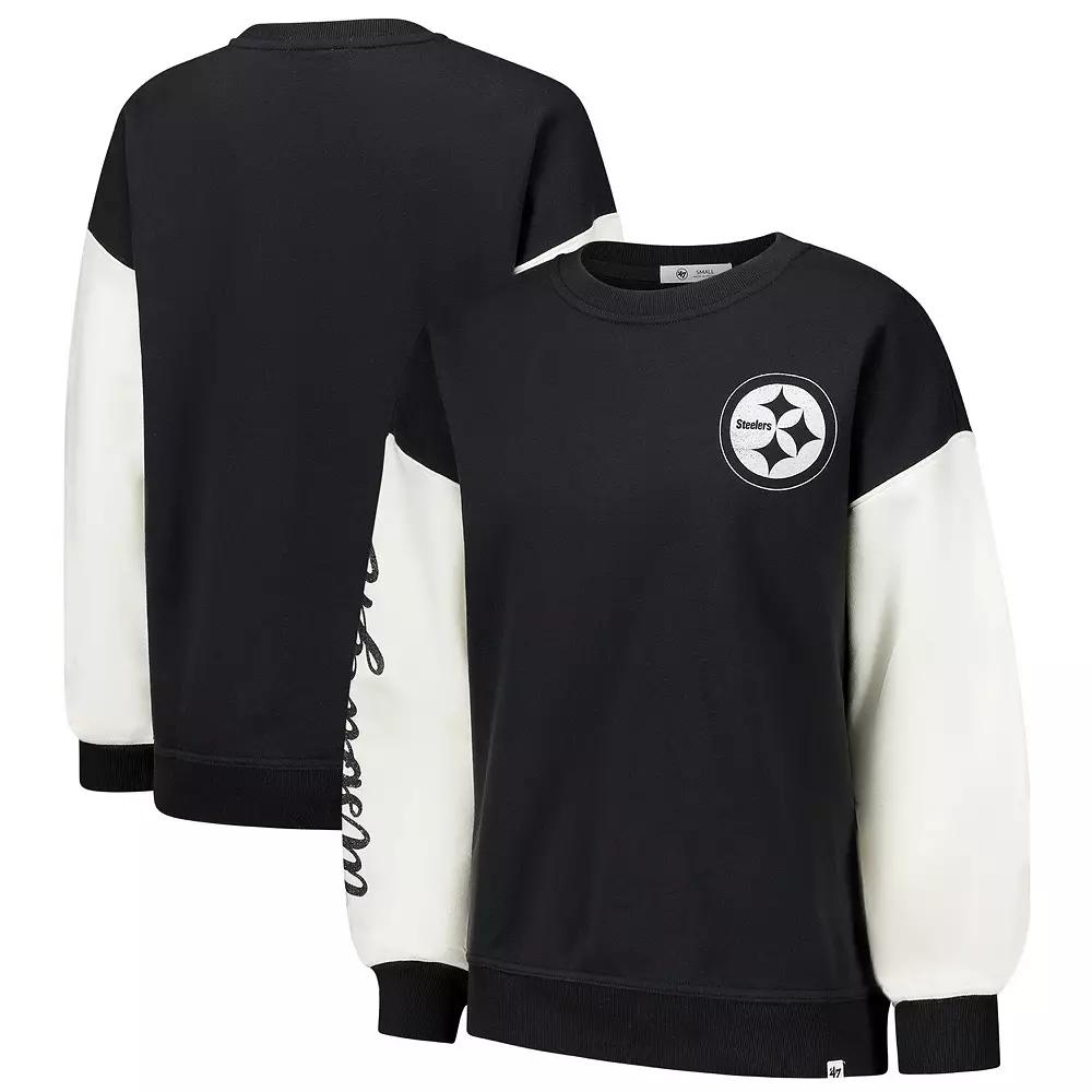 Women's '47 Black Pittsburgh Steelers Double Header Rise Andie Pullover Sweatshirt,  Product Image