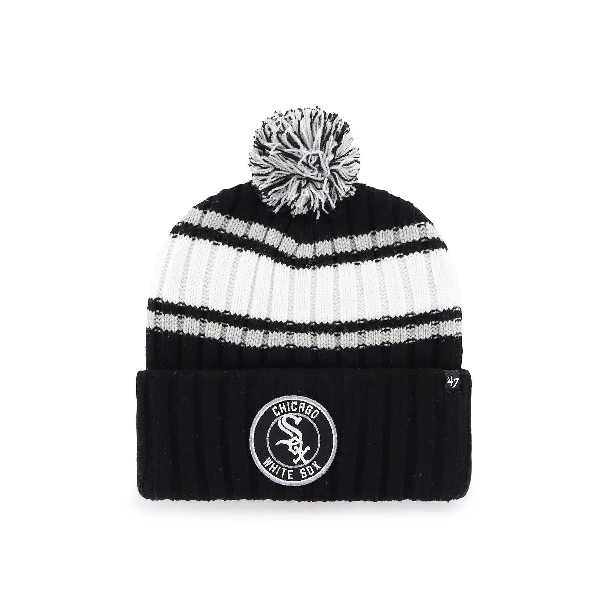 Men's '47  Black Chicago White Sox Plateau Cuffed Knit Hat with Pom Product Image