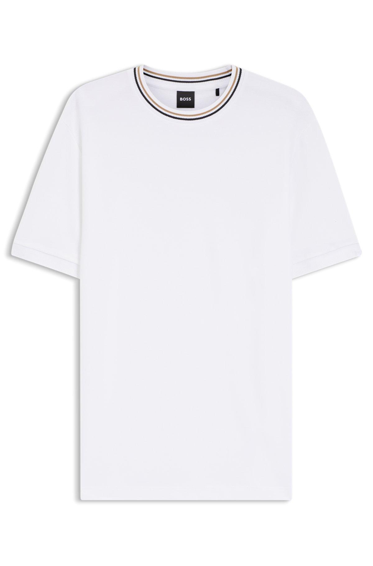 Striped-collar T-shirt in cotton piqué Product Image