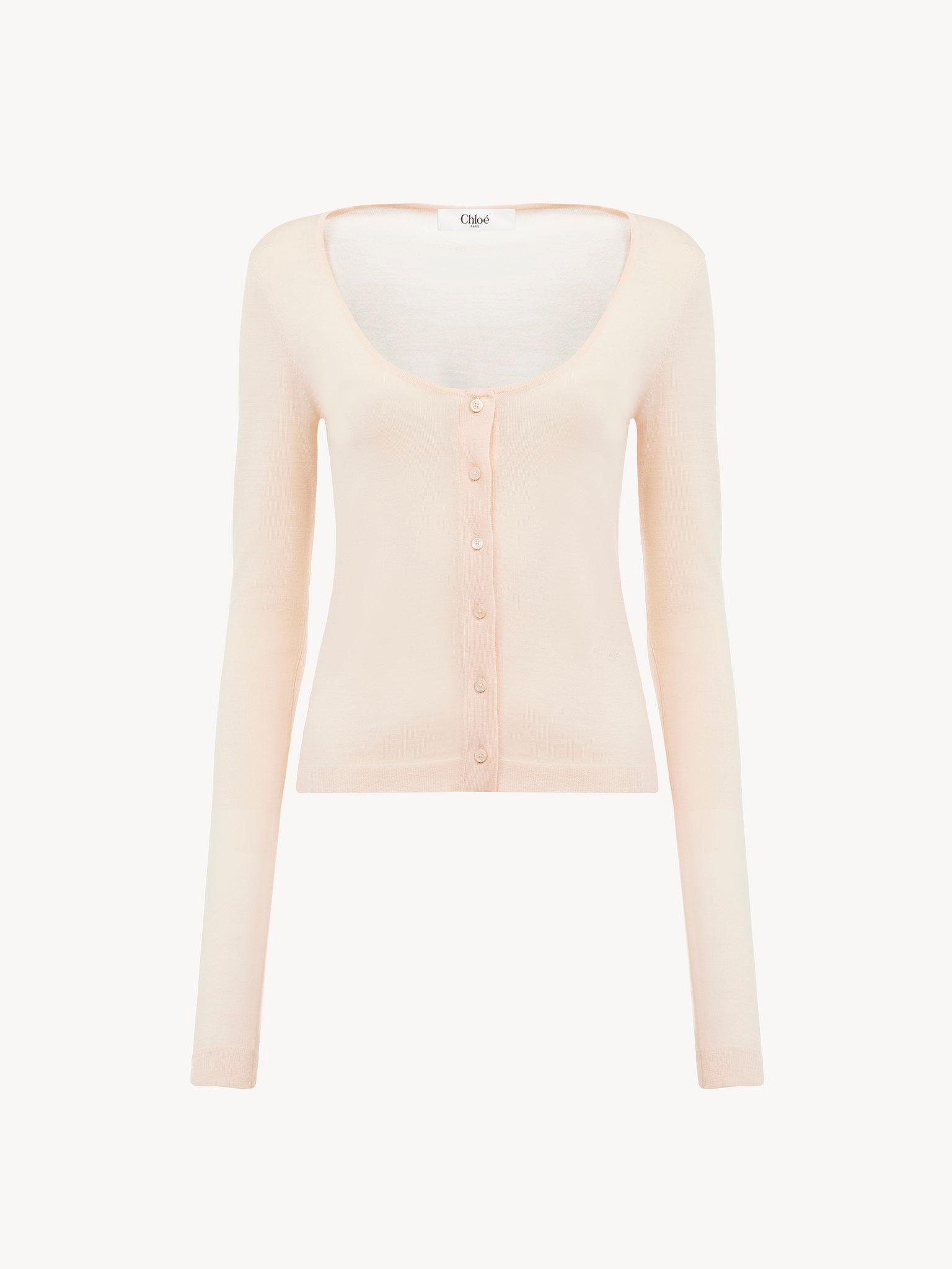 Scoop-neck fitted cardigan in superfine wool knit Product Image