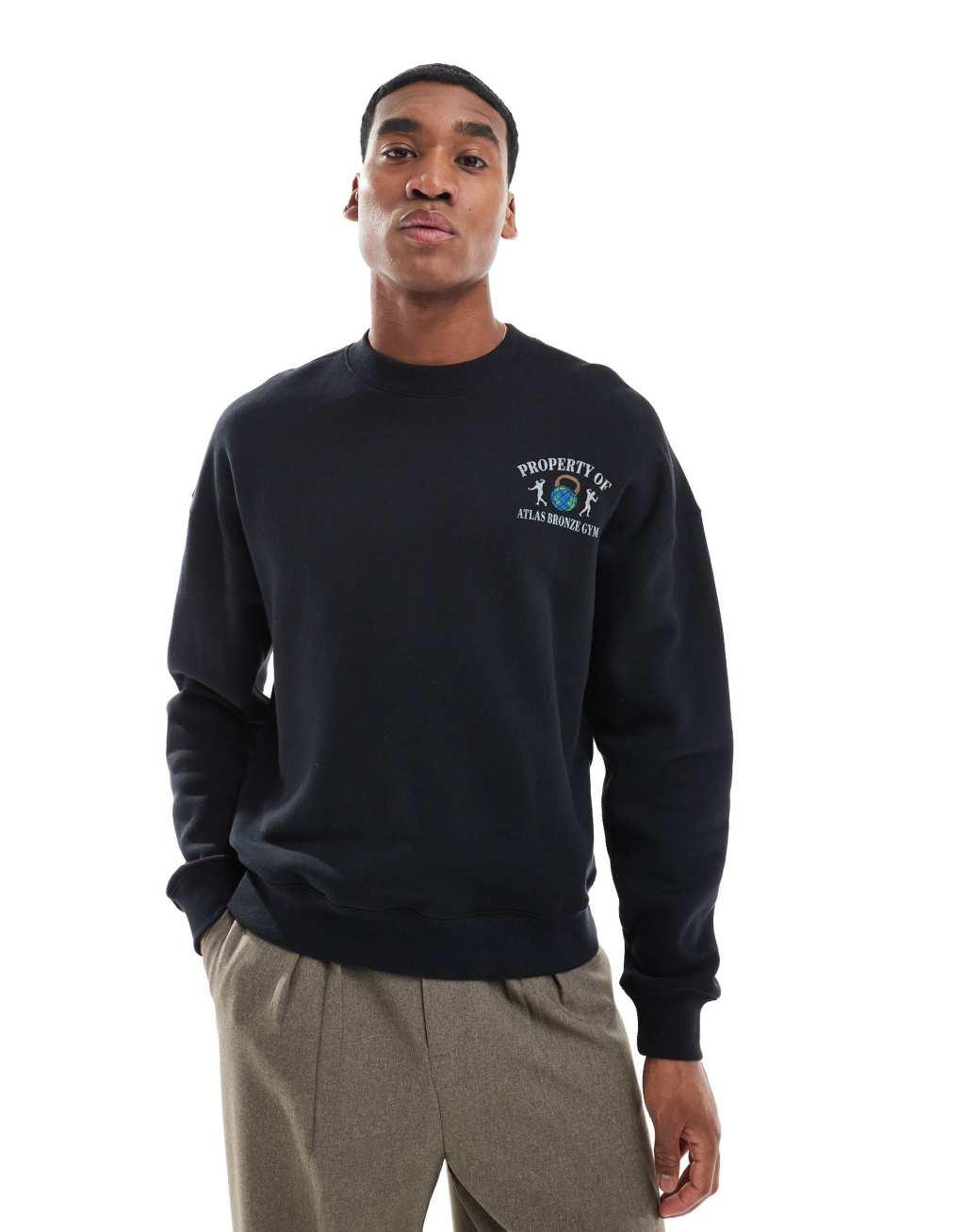 Hollister boxy leisure graphic back print sweatshirt in black Product Image