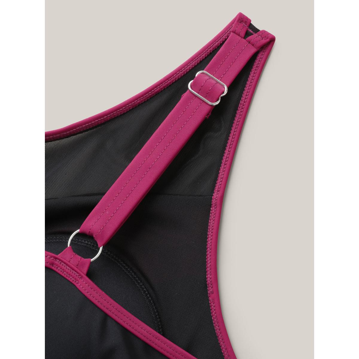 Plus Size Glide Lock Zipper Color Contrast Swim Dress Women's Swimwear RedViolet Beach Bodycon U-neck High stretch Curve Swim Dresses BloomChic 10/M Product Image