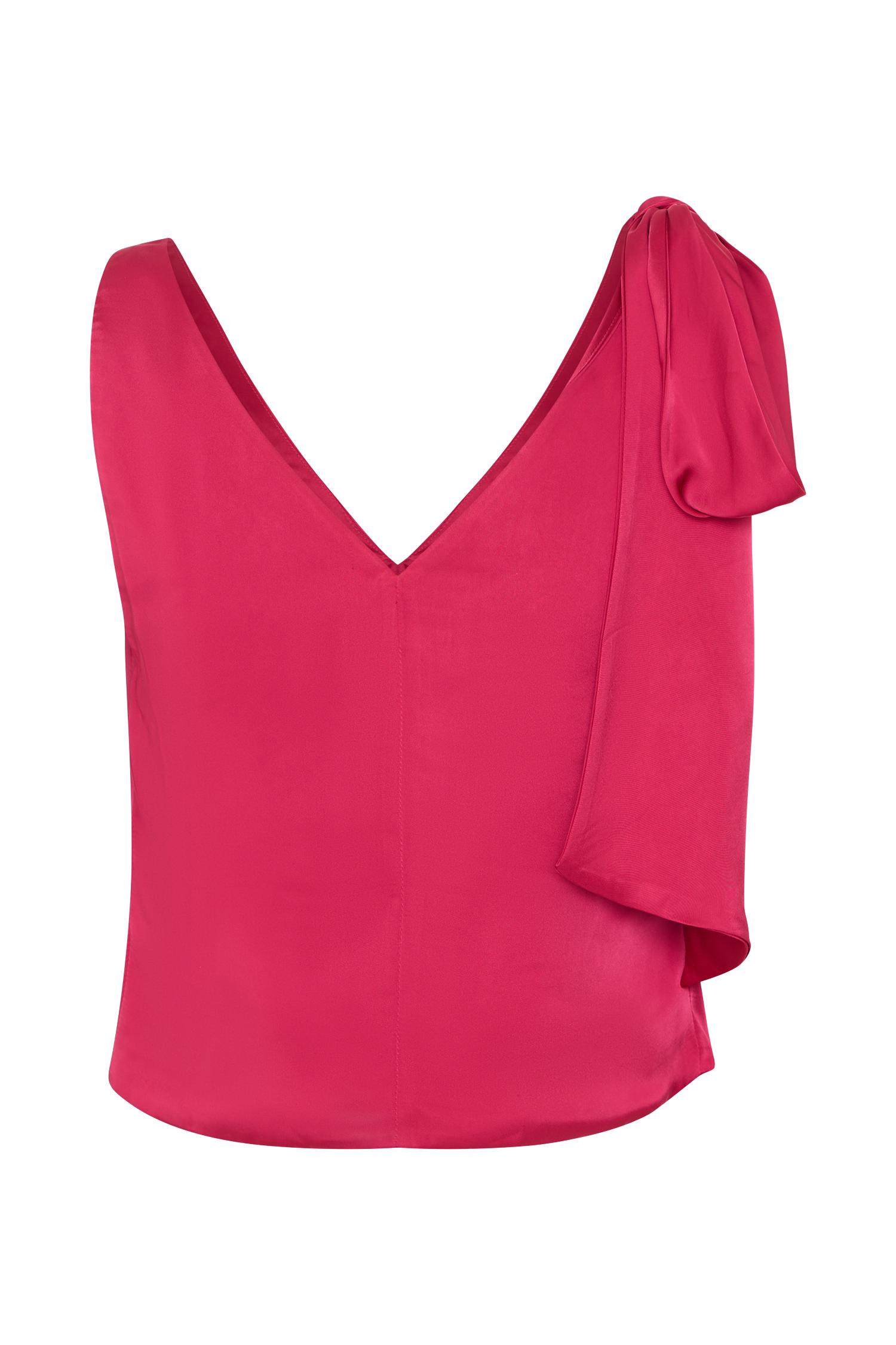 Nicola Satin Tie Sleeveless Top - Pink Cherry Product Image
