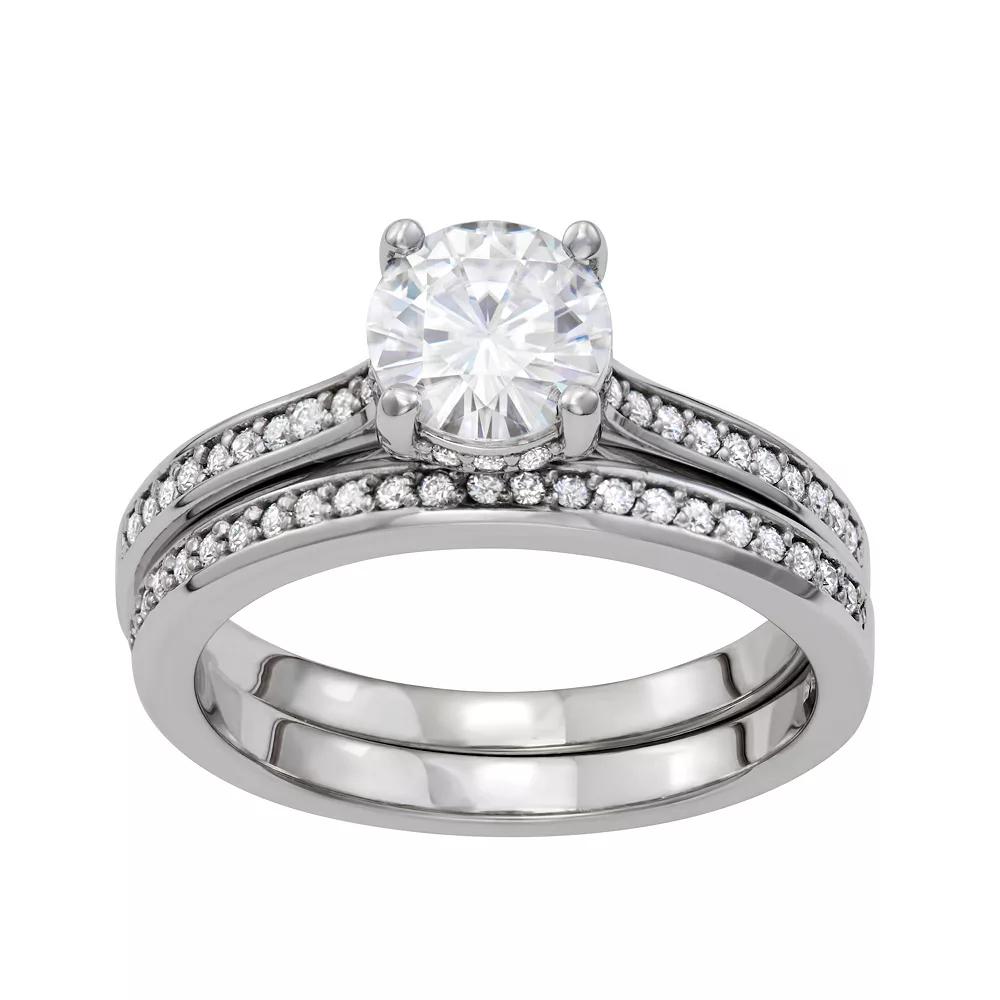 Charles & Colvard 14k White Gold 1 9/10 Carat T.W. Lab Created Moissanite Engagement Ring Set, Women's, Size: 8, 14k Whgold Product Image