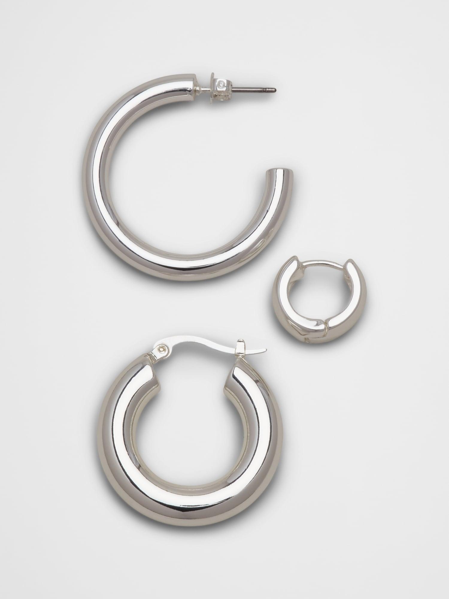 Silver Hoop Earrings Set Product Image