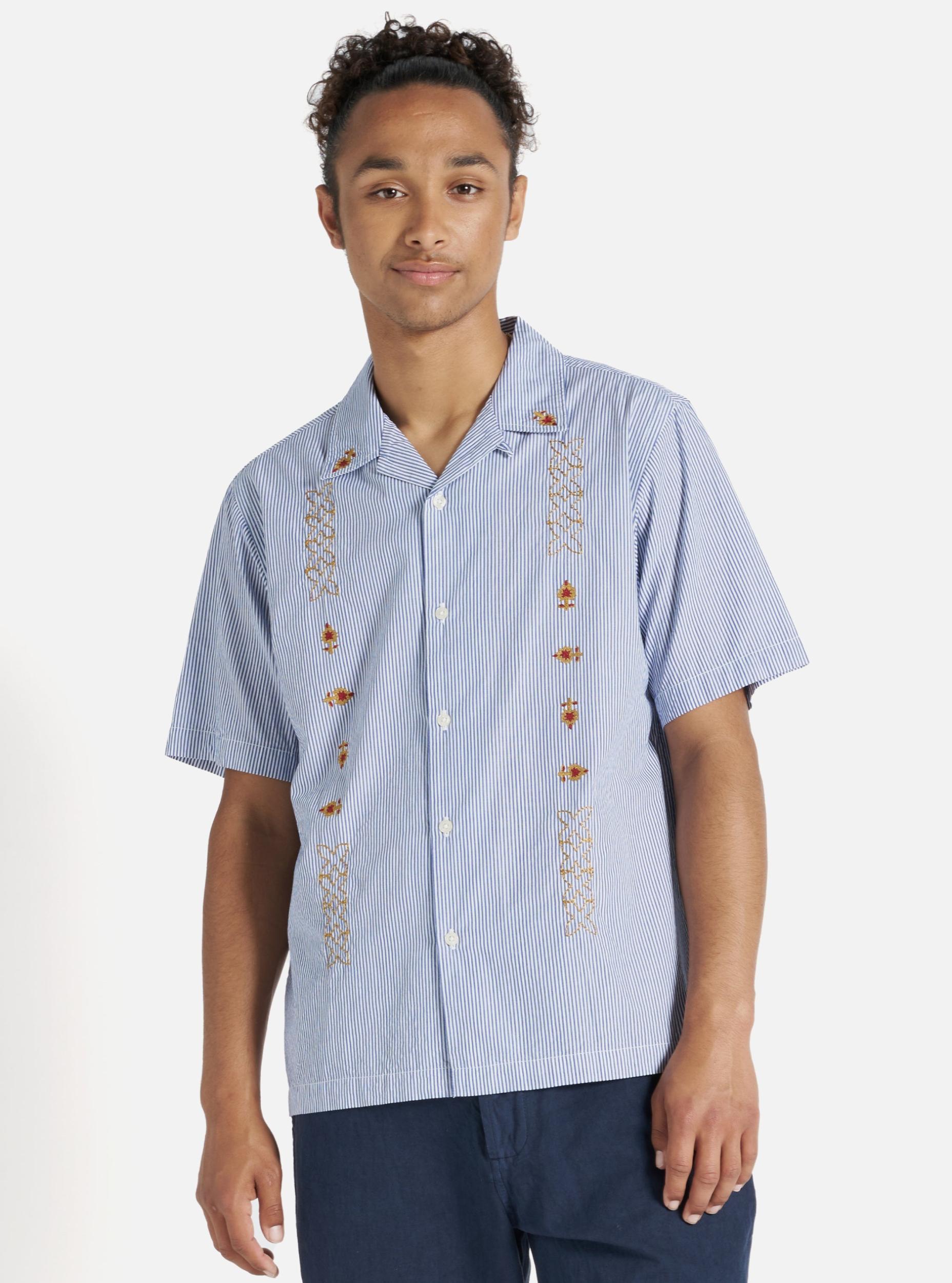 Blue Embroidered Classic Stripe Road Shirt Product Image