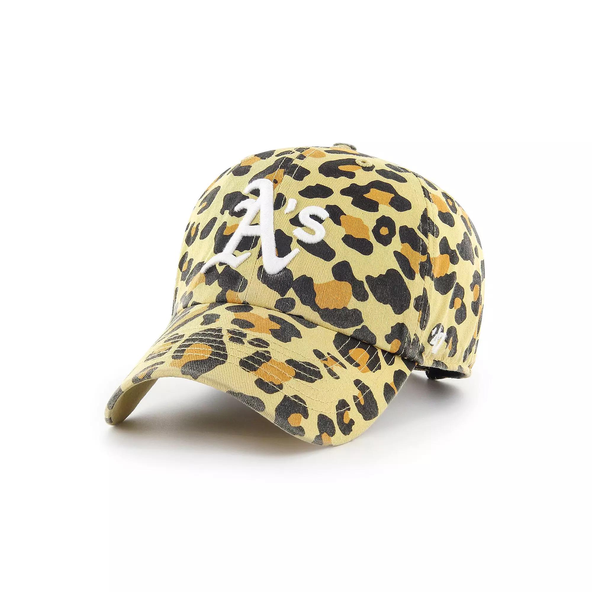 Women's '47 Oakland Athletics Tan Cheetah Clean Up Adjustable Hat, Team Product Image