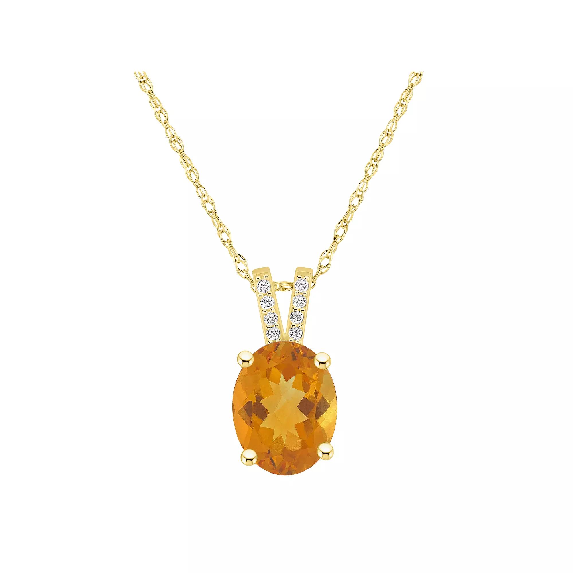 Alyson Layne 10k Gold Oval Gemstone Diamond Accent Pendant Necklace, Women's, Size: 18", Citrine Product Image