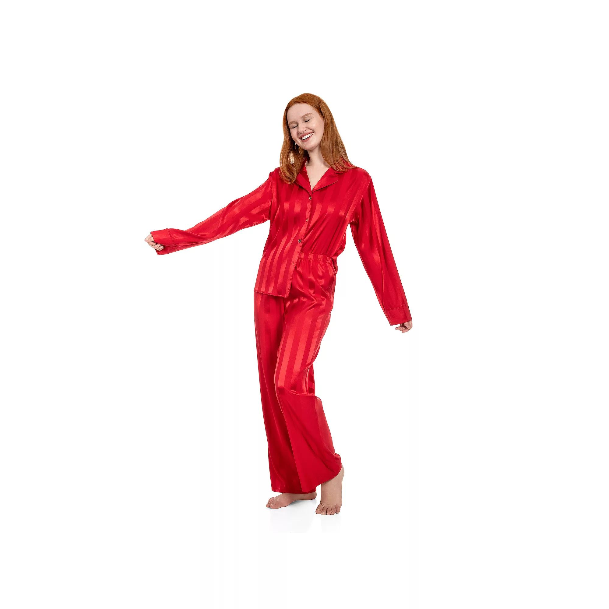 Petite Lilac+London Satin Notch Collar Pajama Top & Pajama Bottoms Set, Women's,  Product Image