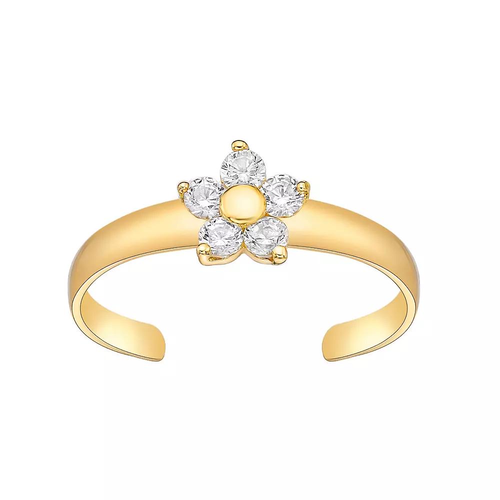 Lila Moon 10k Gold Cubic Zirconia Flower Adjustable Toe Ring, Women's, Yellow Product Image
