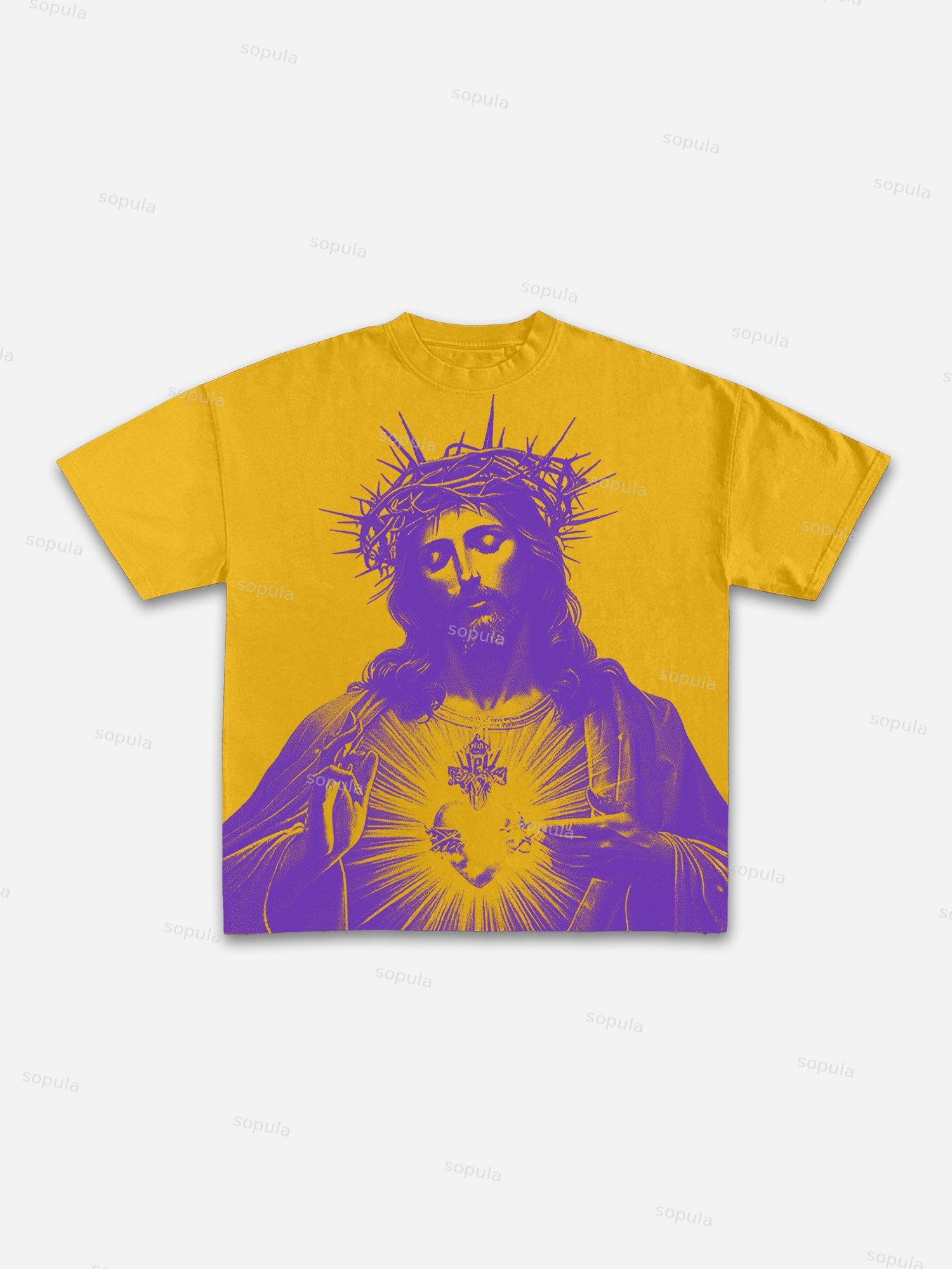 Valley Prayer Angel Vintage Distressed Graphic Cotton T-shirt Product Image