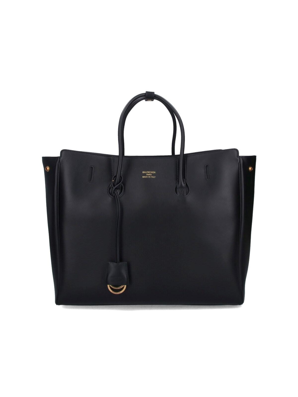 BALENCIAGA Women Black Leather Mini Carry All Hampton Shopping Bag Product Image