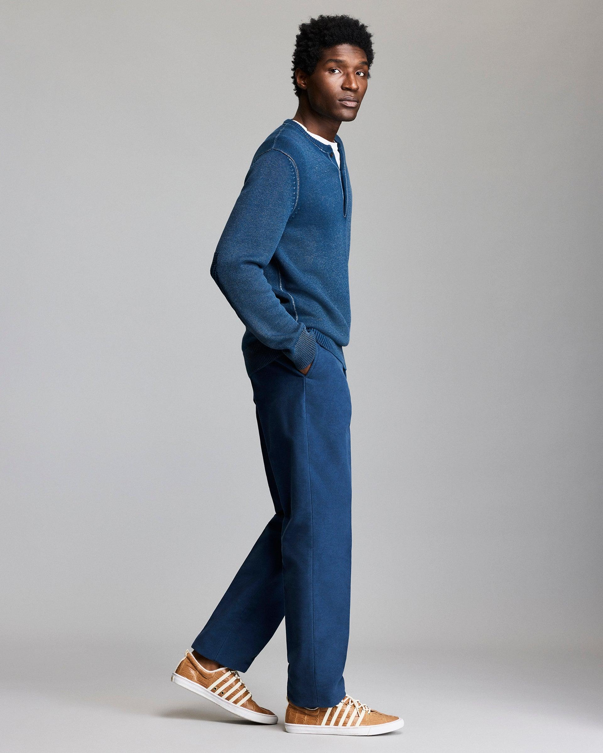 Garment-Dyed Henley Sweater -  Product Image