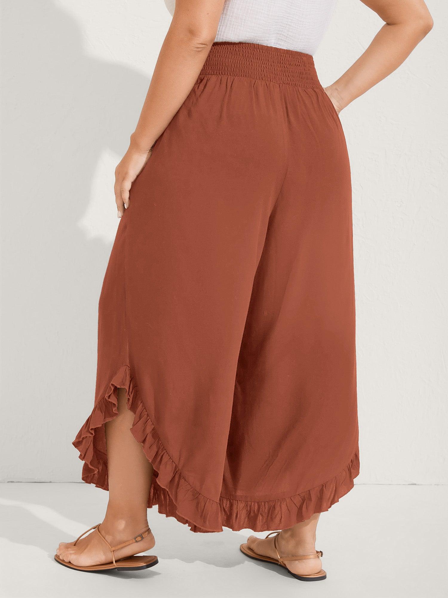 Ruffled Curvy Hem Wide-Leg Pants Female Product Image