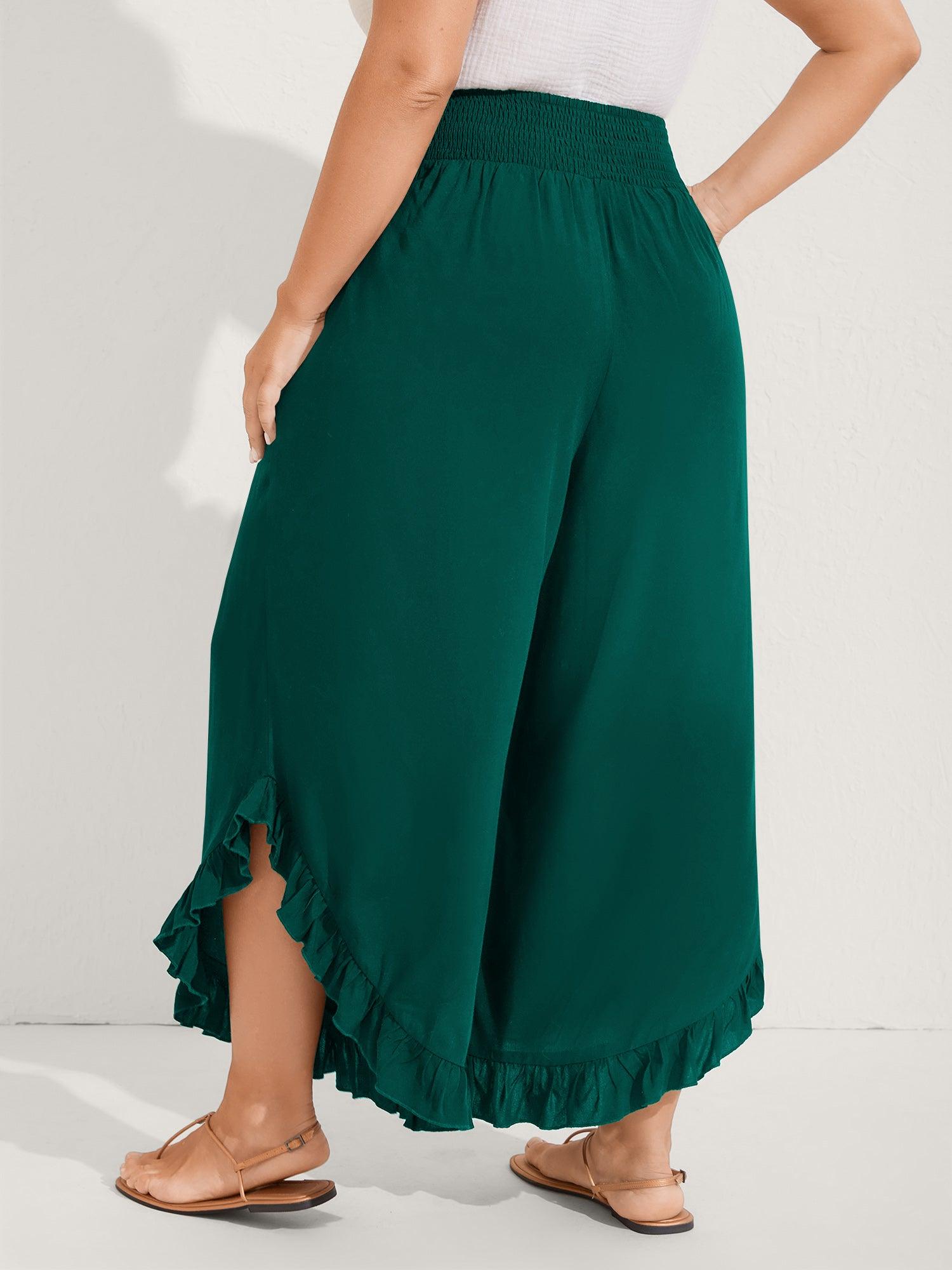 Ruffled Curvy Hem Wide-Leg Pants Female Product Image