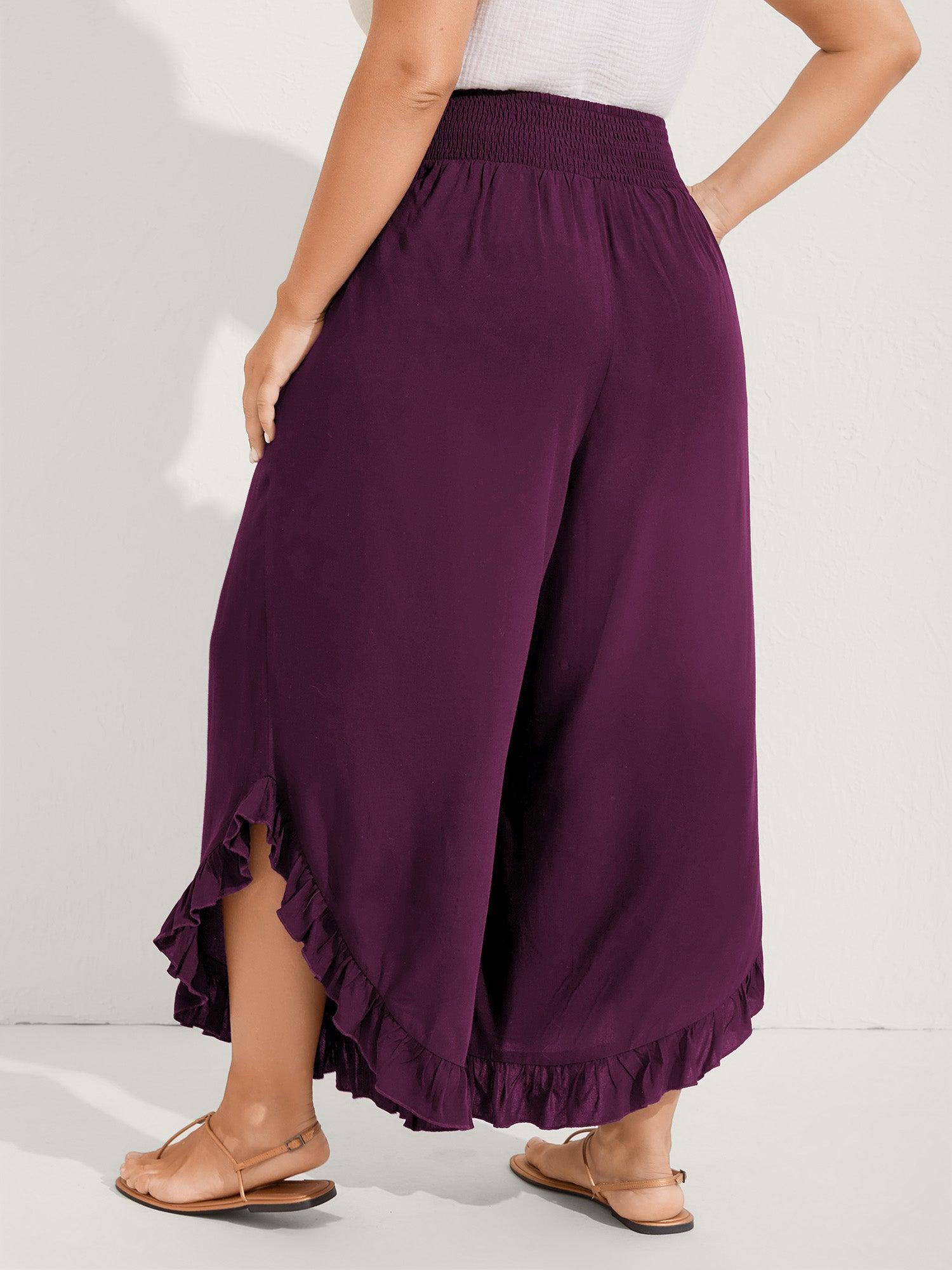 Ruffled Curvy Hem Wide-Leg Pants Female Product Image