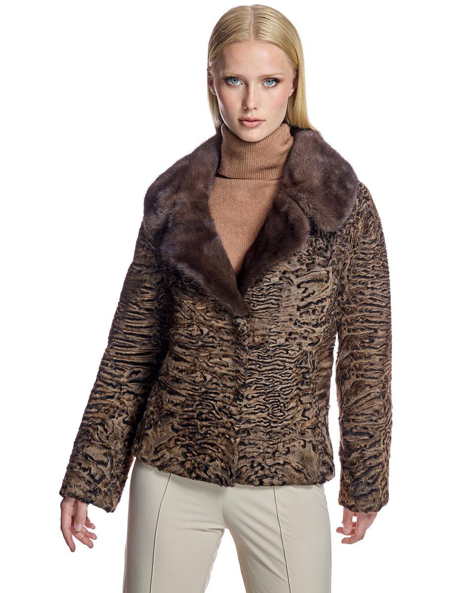 Swakara Lamb Jacket with Mink Notch Collar-Maximilian Product Image