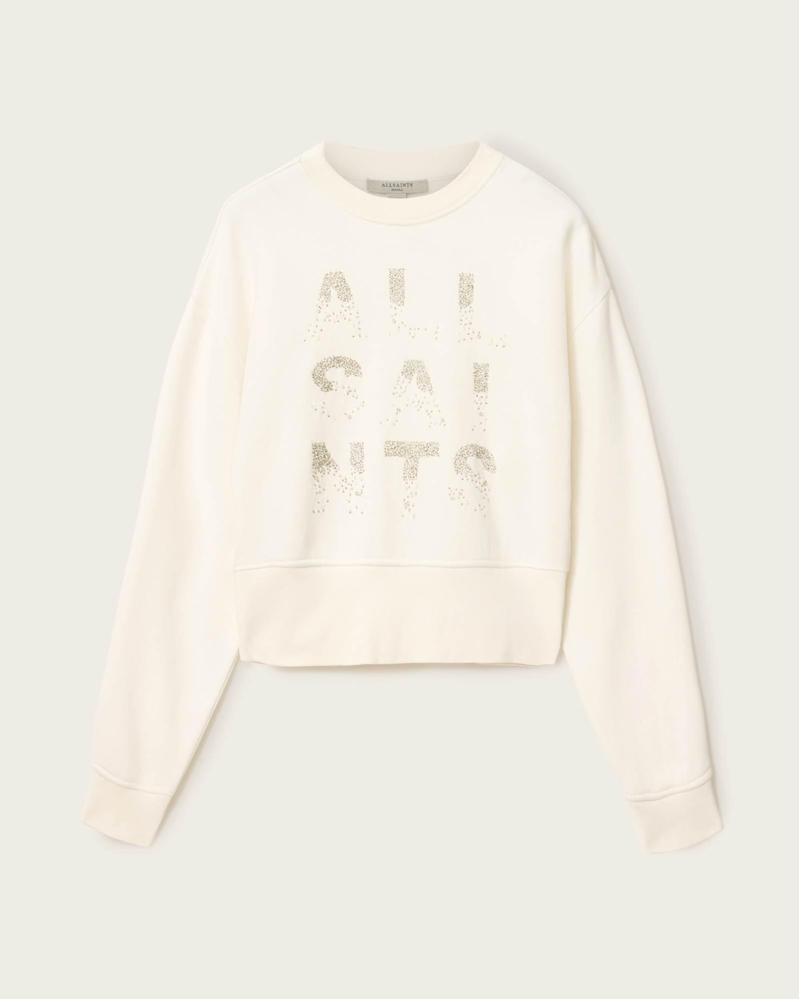 Stacks Separo Embellished Cropped Sweatshirt Optic White | ALLSAINTS US Product Image