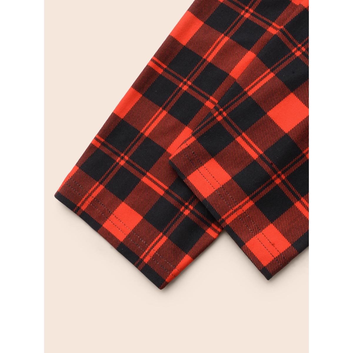 Plus Size Plaid Pattern High-Waist Lounge Leggings Women Deepred Casual High stretch Skinny Mid Rise Everyday Leggings BloomChic 26/4X Product Image