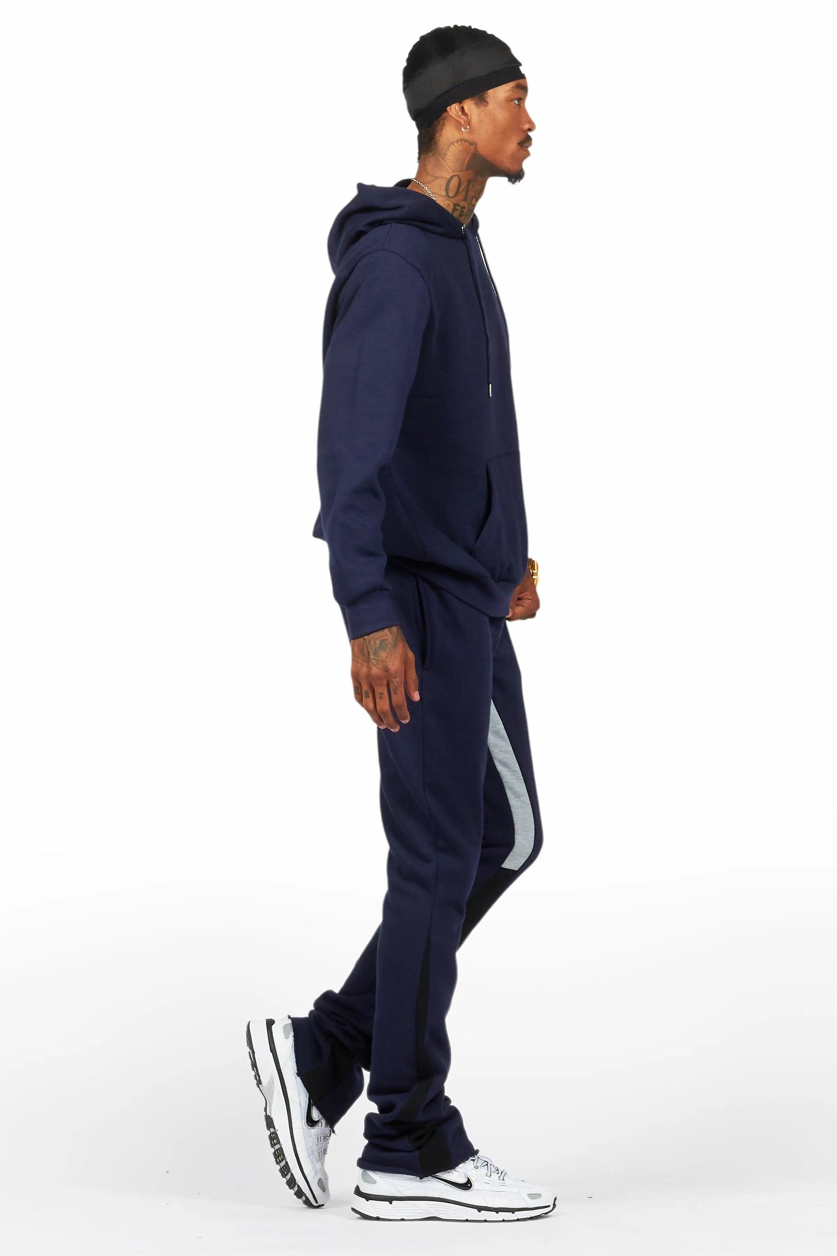 Basic Navy Hoodie/Stacked Flare Track Set Male Product Image