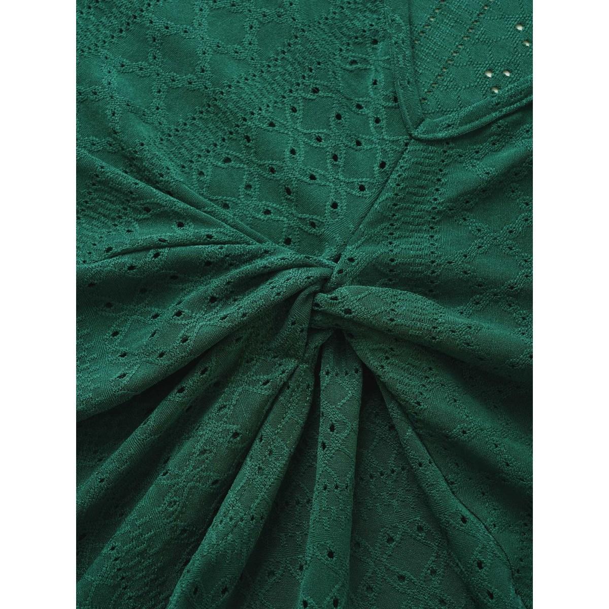 Plus Size Plain Textured Twist Back T-shirt DarkGreen Women Elegant Twist Round Neck Everyday T-shirts BloomChic 18-20/2X Product Image