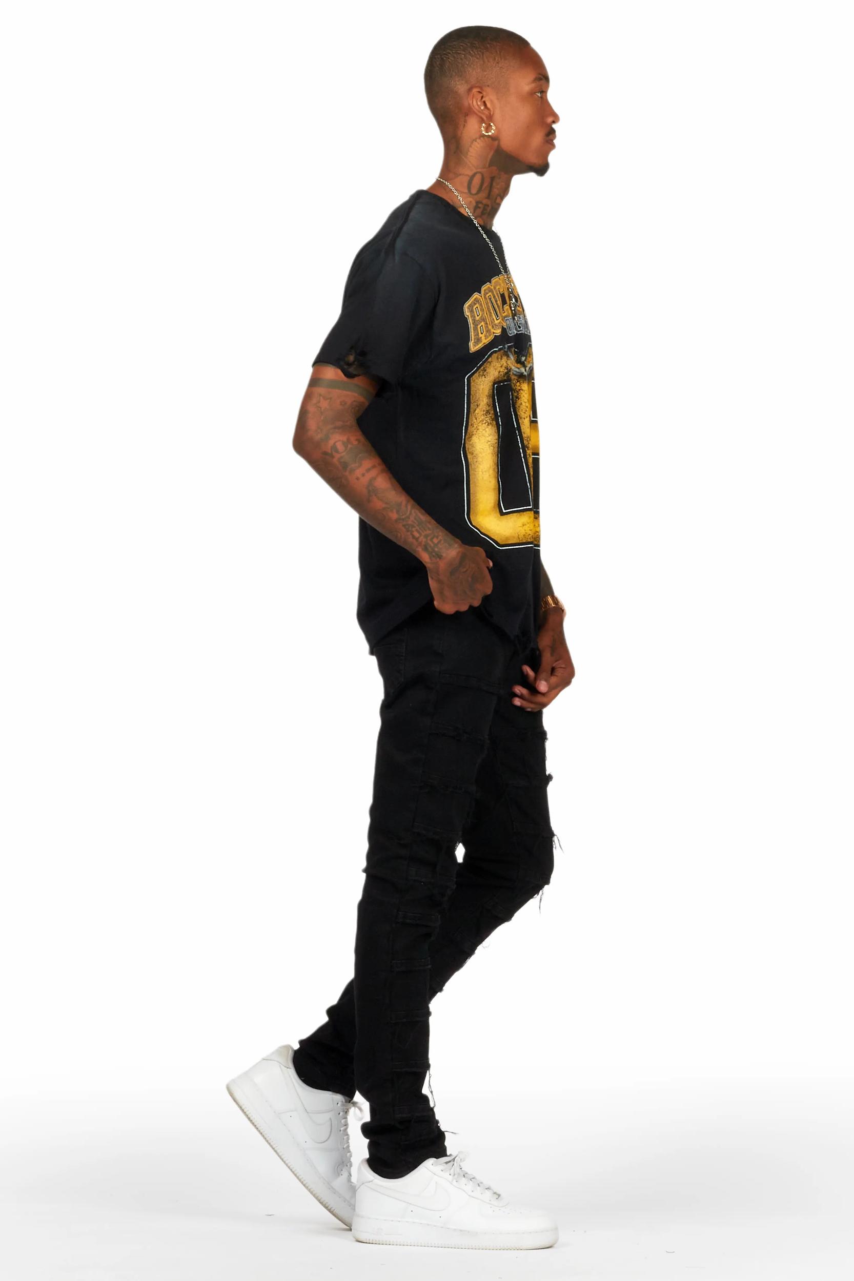 Waylon Black Frayed Slim Fit Jean Male Product Image