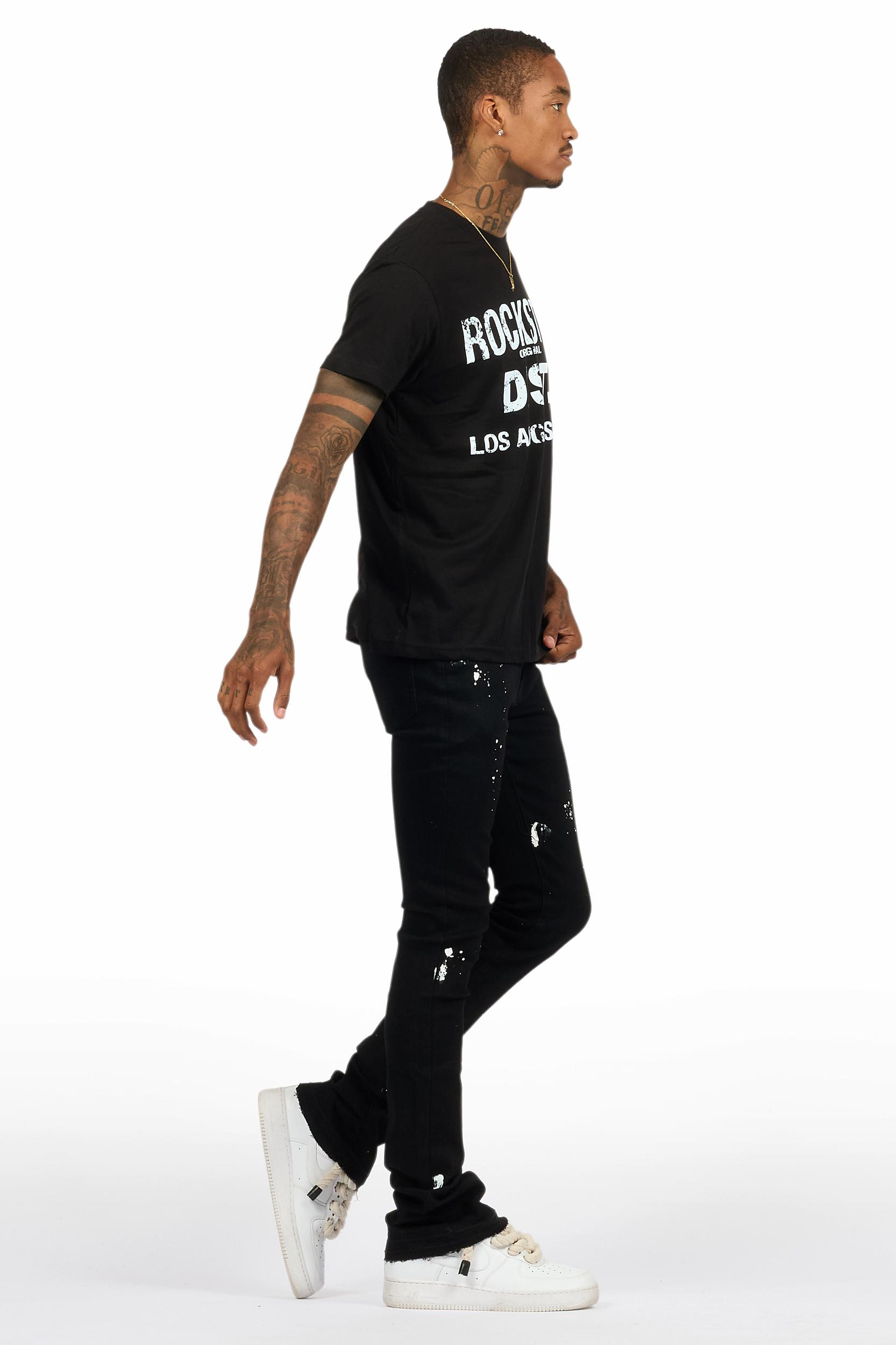 Lake Black/White T-Shirt/Dag Stacked Flare Jean Set Male Product Image