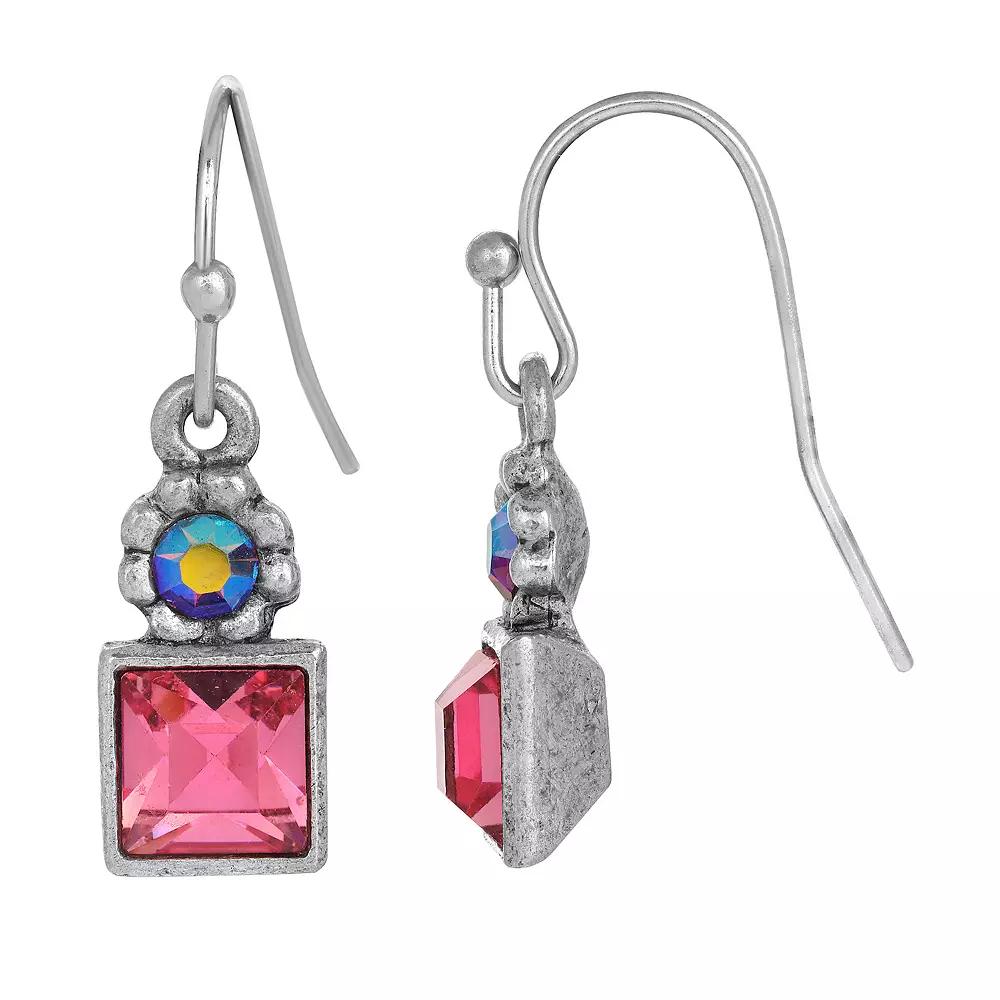 1929 Silver Tone Aurora Borealis Flower & Rose Pink Crystal Earrings, Women's Product Image