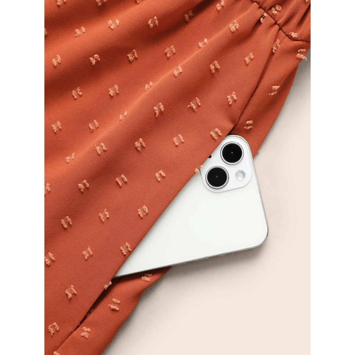 Plus Size Textured Bell Sleeve Belted Arc Hem Dress OrangeRed Women Elegant Texture Round Neck Elbow-length sleeve Curvy BloomChic 18-20/2X Product Image